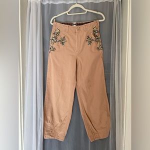 Anthropologie- Embroidered Barrel Pants